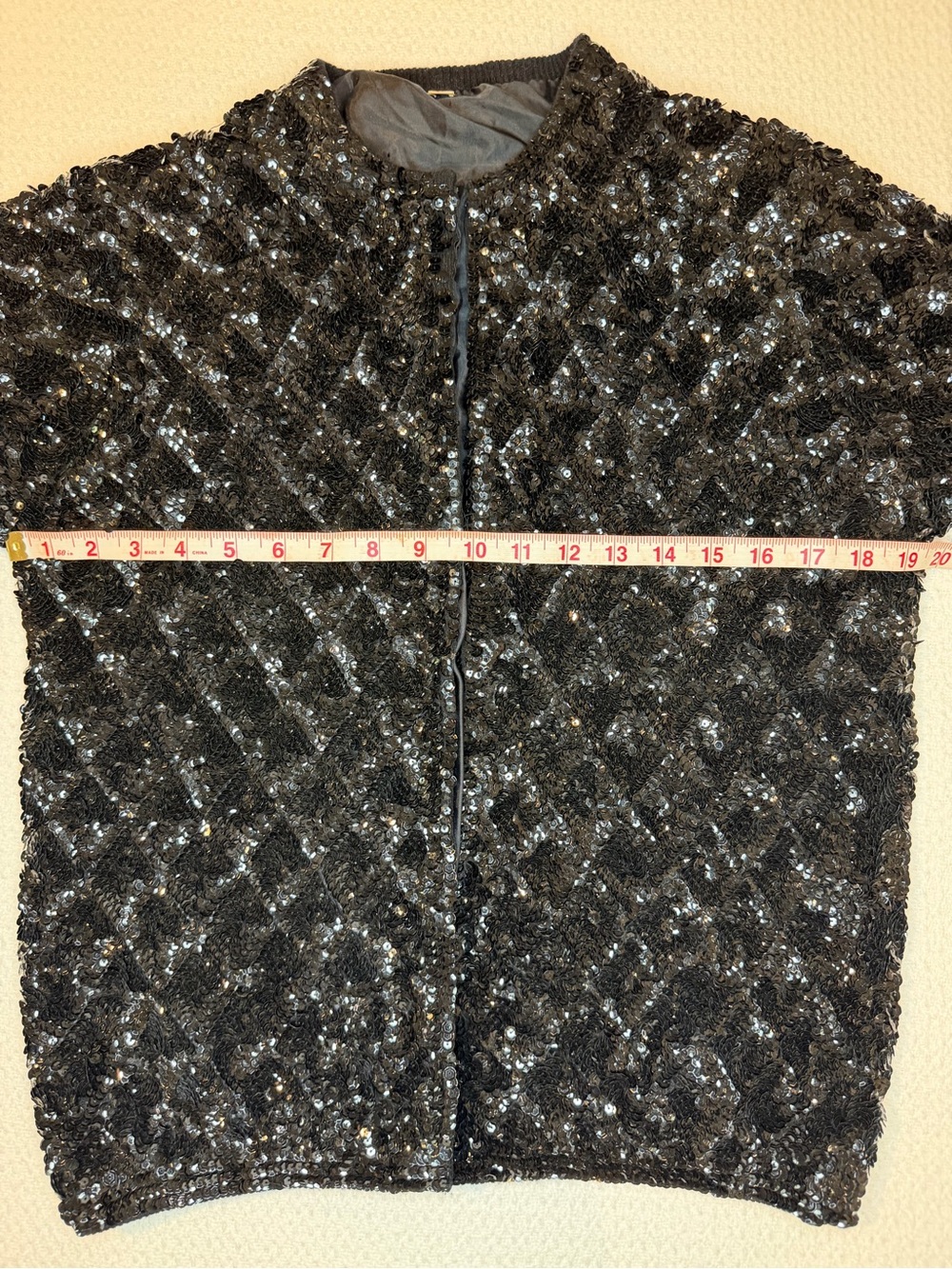 Vintage 60-70s Sparkle Heavy Sequin Black Wool Cardigan Size 42  Fits like Small - Picture 12 of 16